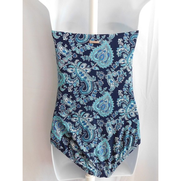 Michael Kors Swimsuit Women's One Piece Blue Strapless Swim Suit Size 6 - Picture 4 of 9